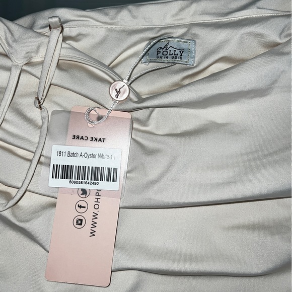 🆕 Oh Polly Ruched Bodycon Mini Dress in Oyster White - Picture 11 of 16